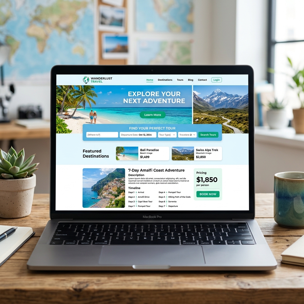 Thiết Kế Web Du Lịch Chuyên Nghiệp Chuyên Nghiệp, Chuẩn SEO - Giao diện Desktop thay thế (Alternative Desktop Mockup)