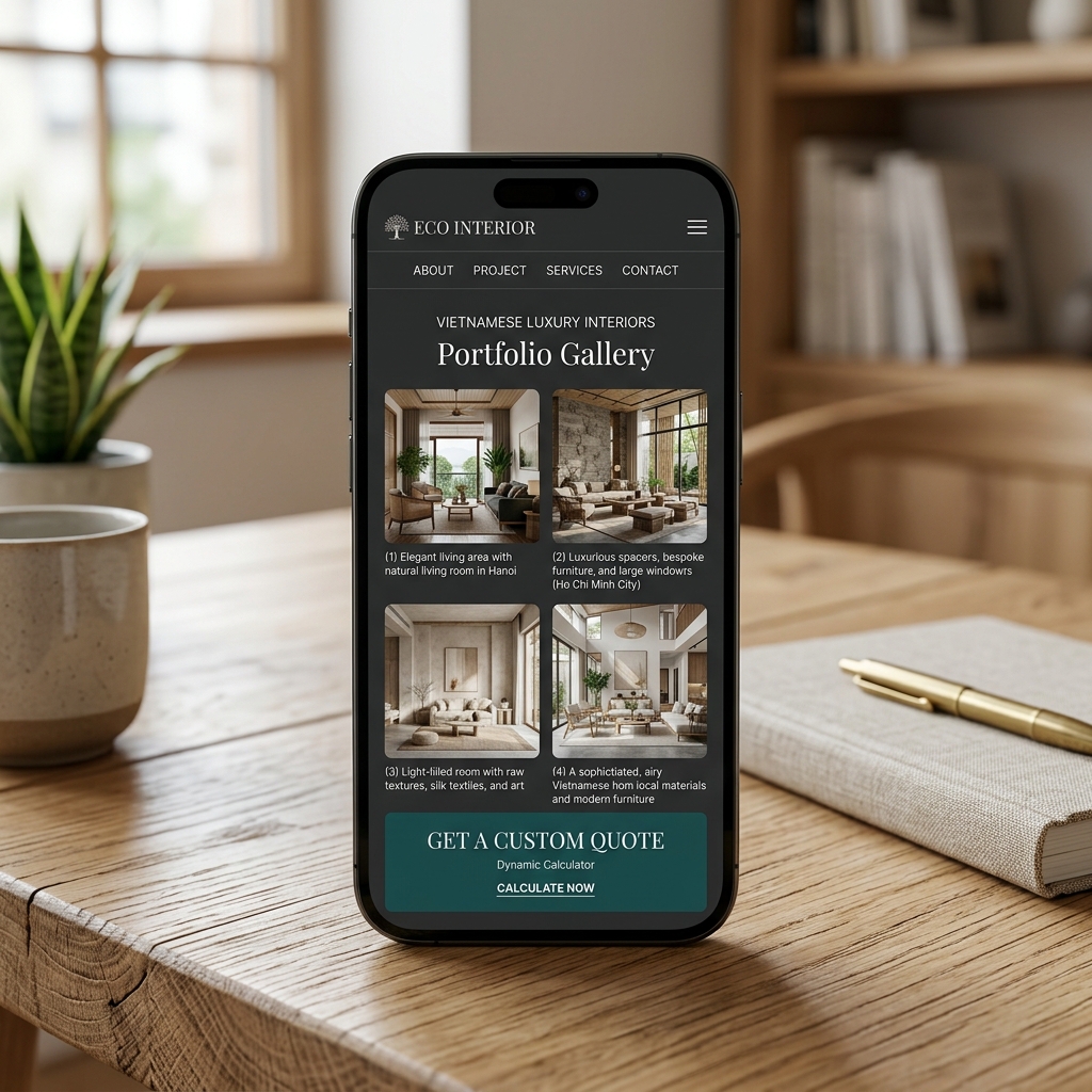 Thiết Kế Website Nội Thất Cao Cấp, Chuẩn SEO - Giao diện di động (Mobile Mockup)