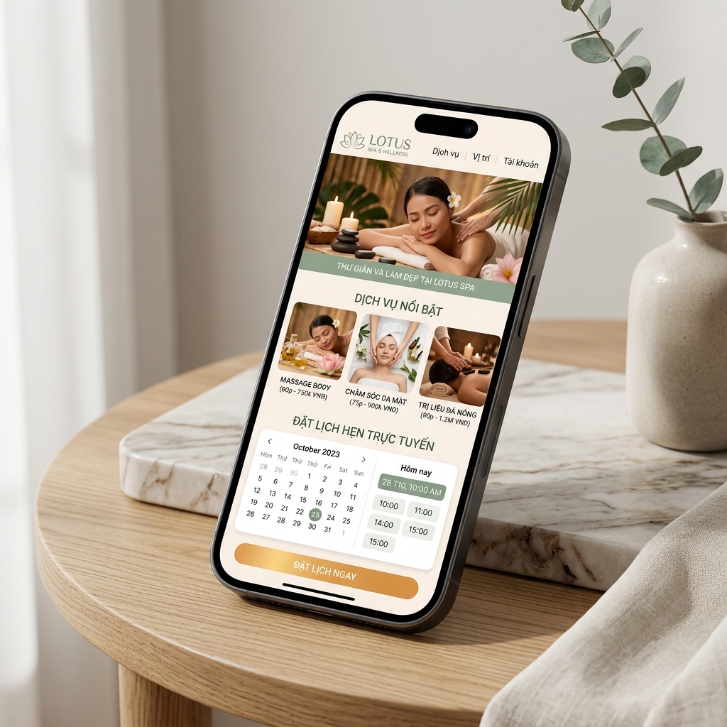 Thiết Kế Website Spa &#038; Thẩm Mỹ Viện Trọn Gói, Chuẩn SEO - Giao diện di động (Mobile Mockup)